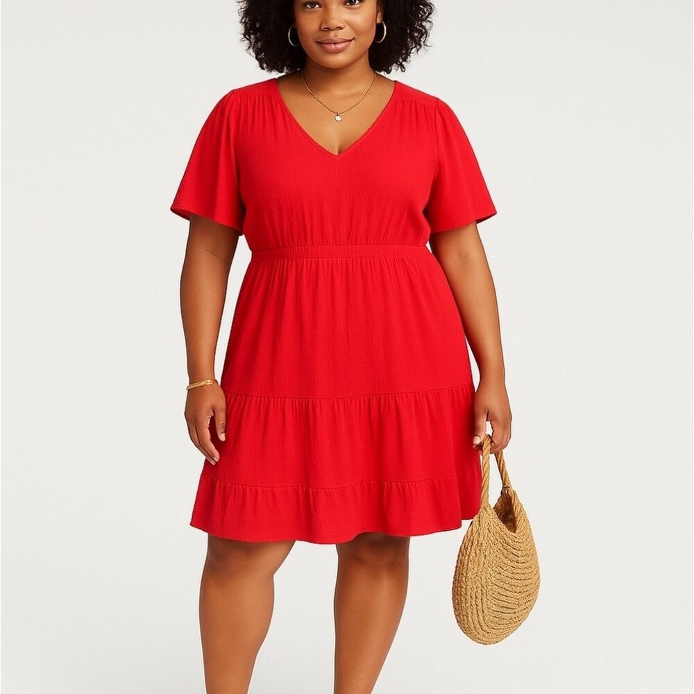 Plus Size 4X Knox Rose Women's Flutter Short Sleeve Gauze A-Line Dress